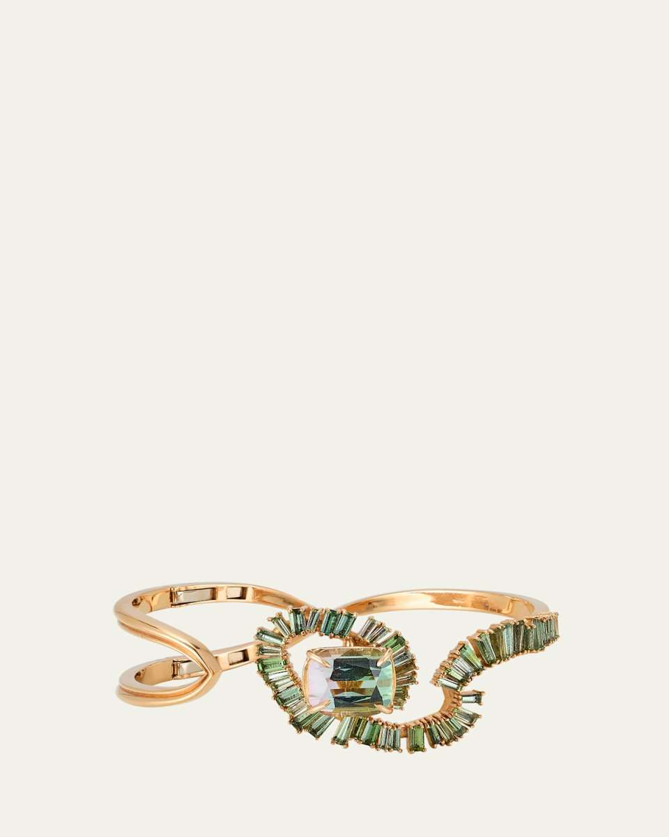 Solitaire Fray Tourmaline Open Cuff Bracelet in 20K Rose Gold